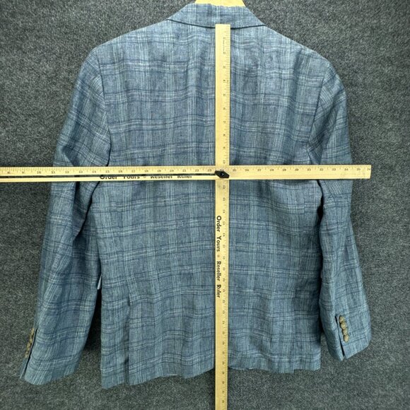 Joseph Abboud Sport Coat Mens Small Blue 100% Linen Plaid Jacket Blazer - Picture 9 of 16